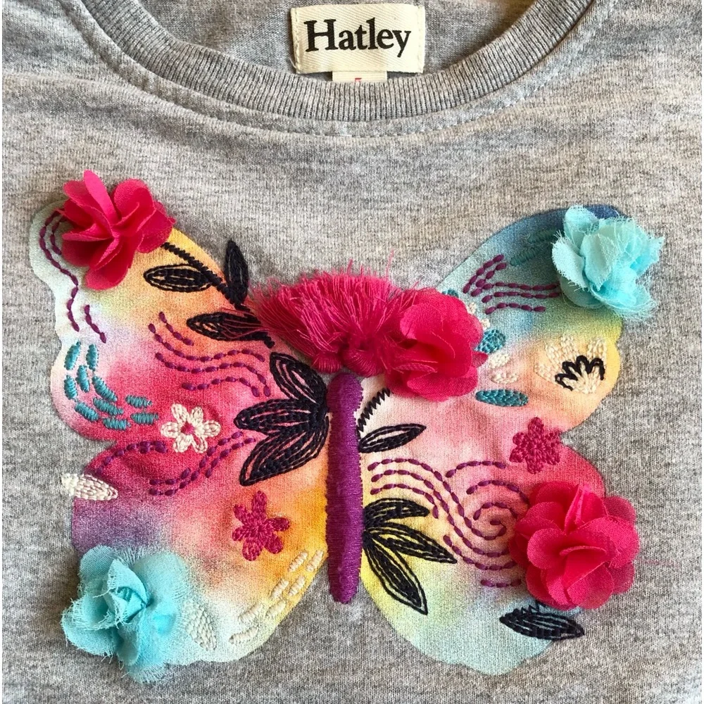 EUC Hatley Girl’s Dress-Sweatshirt Top with Butterfly + Striped Shimmer Skirt - Picture 3 of 7